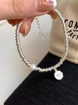 1 шт. нерегулярные браслеты с жемчугом в форме сердца LOVE для женщин и пар, простые винтажные вечерние ювелирные аксессуары 6cm серебряный