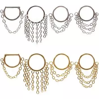 1 шт., нержавеющая сталь, цепочка, кисточка, круглая, сегмент, кольцо для носовой перегородки, Daith Helix, ноздря, кликер, серьги-кольца, украшения для пирсинга Style1 серебряный