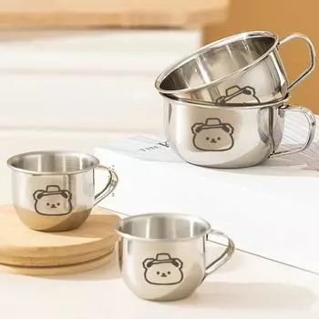 1 шт. Нержавеющая сталь с ручкой кружка для молока с принтом медведя детская миска кухонные миски для риса столовая посуда посуда мультфильм