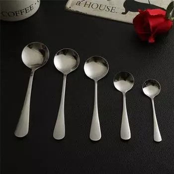 1 шт., нержавеющая сталь, зеркальная полировка, десертная кофейная ложка для взрослых и детей, круглая ложка для дома, кухни, столовых приборов