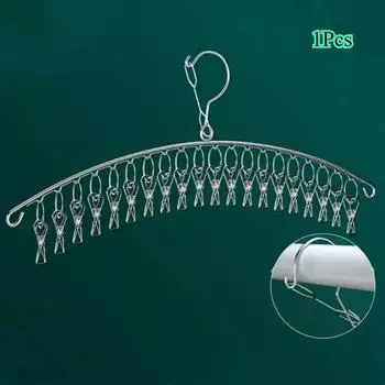 1 шт., несколько зажимов, вешалка для сушки одежды из нержавеющей стали, ветрозащитная вешалка для одежды, зажимы для носков, вешалка для белья, держатель для носков Arc shaped 20 clips