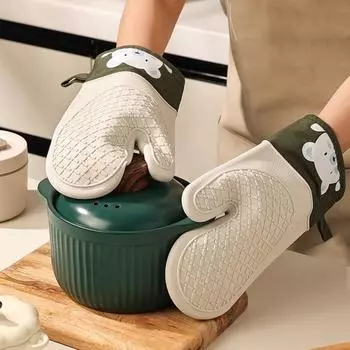 1 шт. нескользящие силиконовые изоляционные перчатки, утолщенные двухслойные жаропрочные перчатки для выпечки и приготовления пищи A серый