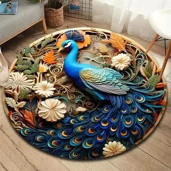 1 шт. нескользящий ковер Павлин ковер для спальни мультфильм круглый ковер гостиная цветочный напольный ковер игровой коврик 60X60cm