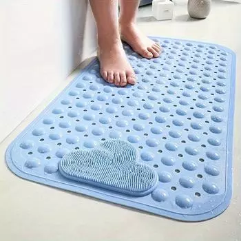 1 шт., нескользящий коврик для ванной комнаты с узорами облаков с присоской, коврик для ванны, коврик для массажа с круглым отверстием в ванной комнате 15.7x27.5in (40x70cm) светло-синий
