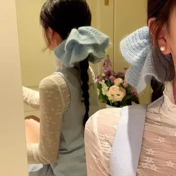 1 шт. Нежная вязаная повязка на голову в виде конского хвоста в Корейском стиле, зимняя резинка для волос в стиле ретро, очень большой размер