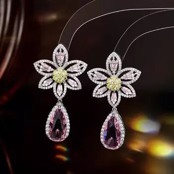 1 шт. Нежные серьги-капли в форме цветка из циркона в корейском стиле в стиле знаменитостей из Интернета разноцветный