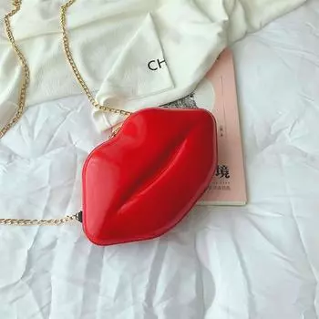1 шт. Niche Red Lip Shaped Chain Bag Новинка Мини Сумка через плечо Женская Стильная Сумка на молнии