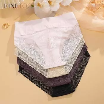 1 шт. нижнее белье из ледяного шелка для женщин, бесшовные кружевные трусики со средней талией, сексуальные дышащие трусики, трусы больших размеров для девочек, треугольные трусики S чёрный