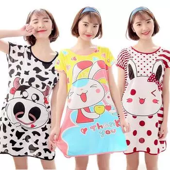 1 шт., ночная рубашка из молочного шелка с рисунком, милая, милая, модная, женская, ночная рубашка