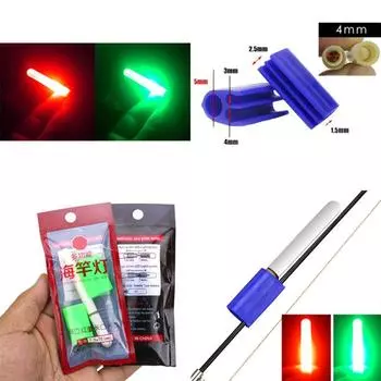 1 шт. Ночная рыболовная лампа с подсветкой, зажим для кончика удочки, светящаяся палочка, сигнализатор поклевки, электронный свет красный