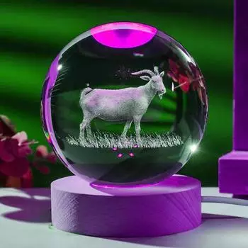 1 шт., ночник с хрустальным шаром Gentle Lamb, украшение для домашнего стола с деревянной основой, подарок девушке, жене на день рождения 2.36inch