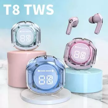 1 шт. НОВАЯ беспроводная Bluetooth-гарнитура T8 TWS 5.3, спортивные игровые гарнитуры, наушники с шумоподавлением, сенсорное управление басами для телефонов белый