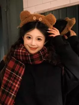 1 шт. НОВЫЙ Обруч для волос «Маленький медвежонок» Плюшевый Желтый Милый Повязка для умывания лица Мультяшный Головной убор