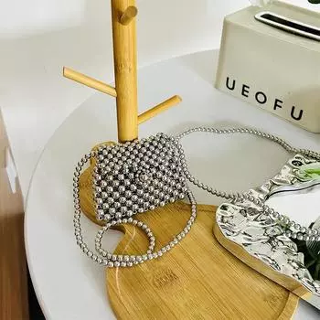 1 шт. Новая модная металлическая текстура, бисерная флип-сумка через плечо, серебряная, маленькая квадратная сумка, сумка ручной работы на плечо Onesize