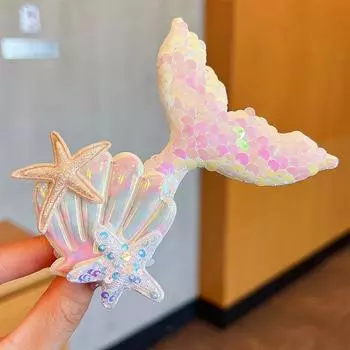 1 шт. Новая заколка для волос с пайетками, в виде рыбьего хвоста, ракушки, морской звезды, милая, принцесса, для маленьких девочек, заколки для волос, детские головные уборы, детские аксессуары для волос