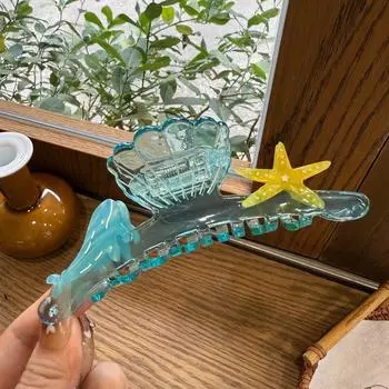 1 шт. Новая заколка для волос в виде дельфина, морской звезды, ракушки, милая и элегантная, текстурная, с темпераментом, легкая роскошь, зажим-акула