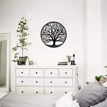 1 шт. Новое Дерево Жизни Металлическое Настенное Искусство Семейное Дерево Птицы на Ветках Подвесная Скульптура Гостиная/Украшение Дома чёрный