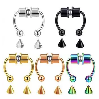 1 шт. Новое кольцо для носа, многоразовое, из нержавеющей стали, поддельное кольцо для носа, подковы, непирсинг, обруч, ювелирные изделия для вечеринки в баре