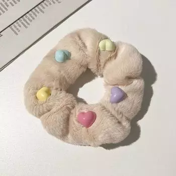1 шт. Новое осенне-зимнее кольцо для волос в форме сердца конфетного цвета из искусственного меха, милая эластичная повязка на голову, утолщенные аксессуары для волос для женщин