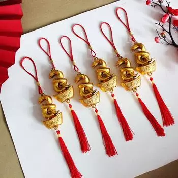 1 шт. Новогодние украшения для дома и автомобиля 2025 год Змеи позолоченный пластиковый кулон с изображением зодиака Змея Юаньбао с предсказанием