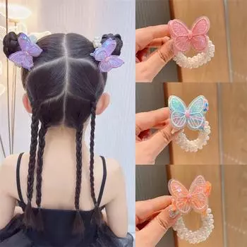 1 шт. новые эластичные ленты для волос с жемчугом и блестками-бабочкой для девочек, аксессуары для волос принцессы, детские резинки для волос, детские головные уборы оранжевый