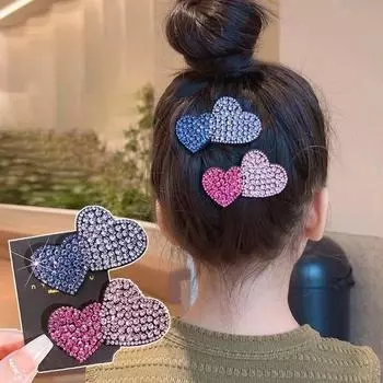 1 шт. Новые милые принцессы, блестящие двойные сердечки, шпильки для волос для девочек, детские головные уборы, заколки для волос BB, заколки, аксессуары для волос розовый