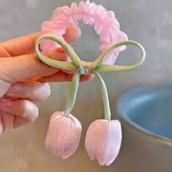 1 шт. Новые милые резинки для волос с цветком тюльпана и бантом для девочек, детские аксессуары для волос принцессы, детские резинки для волос, детские головные уборы