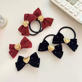 1 шт., новые милые резинки для волос принцессы с металлическим бантом в виде сердца для девочек, детские резинки для волос, детские аксессуары для волос, детские головные уборы чёрный