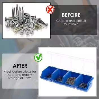 1 шт., новый 4-секционный ящик для хранения деталей с крышкой, синий, красный, ящик-органайзер для винтов, пластиковый контейнер для инструментов красный