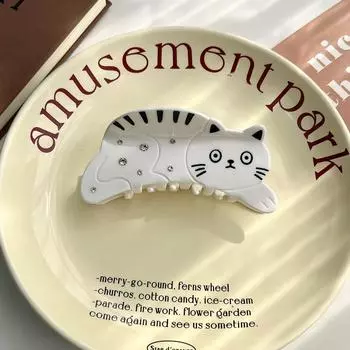 1 шт. Новый черно-белый зажим для кошачьей царапки, милый кот с большими глазами, заколка для волос «высокий хвост» с точечным бриллиантом, заколка для волос с животным, зажим-акула