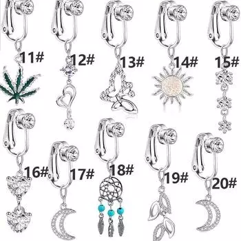 1 шт., новый циркон, бесплатный пирсинг, поддельное кольцо для пупка, украшения для пупка, серьги, зажимы для ушей 20#