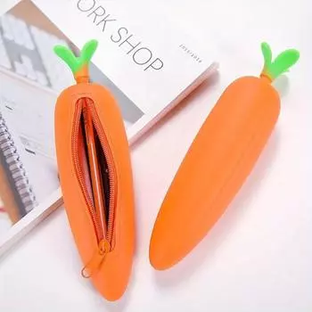 1 шт. новый милый мультфильм Kawaii морковь портативный силиконовый карандаш сумка для макияжа косметический карманный школьный стационарный чехол 1pcs