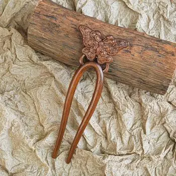 1 шт., новый милый старинный стиль, сандаловое дерево, U-образная заколка-бабочка, женский головной убор