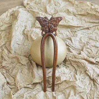 1 шт., новый милый старинный стиль, сандаловое дерево, U-образная заколка-бабочка, женский головной убор