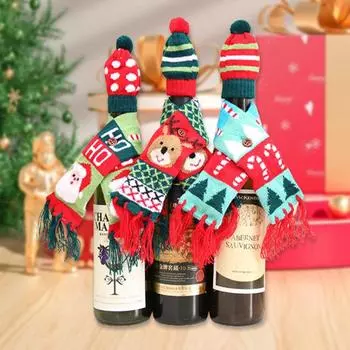 1 шт. Новый рождественский набор для украшения бутылки вина, рождественский шарф, шапка, рождественский чехол для бутылки красного вина