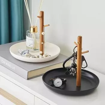 1 шт. новый скандинавский бамбуковый поднос для хранения веток дерева гостиная настольная вешалка для ключей рамка для показа ювелирных изделий чёрный