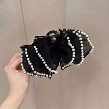 1 шт. Новый стиль Черный Ретро Маленький Ароматный Стиль Бусина Бант Зажим для волос Универсальный Стиль Изысканная Элегантность