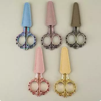 1 шт., ножницы для стрижки бровей, защитный кожаный чехол, вышивка крестом, ретро, цветы сливы, ресницы, волосы в носу, кожаный чехол, портативный розовый