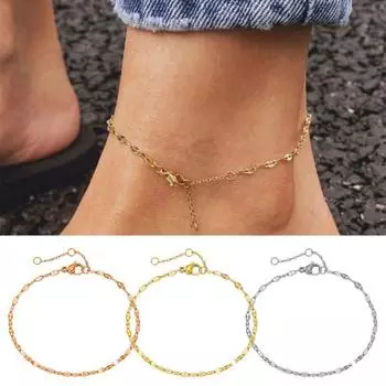 1 шт., ножной браслет-цепочка, удлиненная цепочка, регулируемая антикоррозийная цепочка с геометрическим декором, гипоаллергенный браслет-цепочка в виде рыбьих губ золотистый