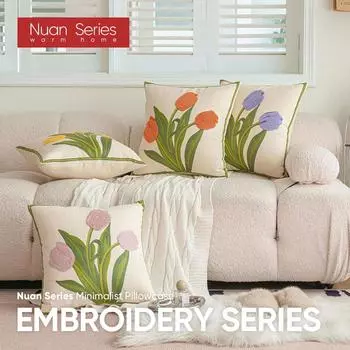 1 шт. Nuan Series 45x45 см наволочка с цветочным и зеленым растительным узором, тюльпан, наволочка для дивана, гостиной, спальни, декор 45x45cm