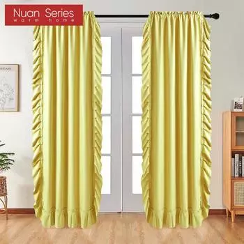 1 шт. Nuan Series 70-80% затемняющие, однотонные плотные шторы с рюшами по краям для гостиной, спальни, украшения дома W100cm x L200cm бежевый