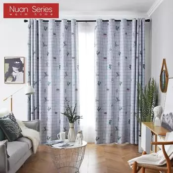 1 шт., Nuan Series, 70-80% затенение, узор кактуса, удобные шторы с принтом для спальни, гостиной, домашнего декора W100cm x L130cm серый
