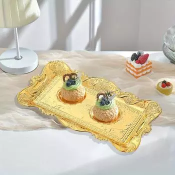 1 шт. обеденная тарелка, легкая роскошная пластиковая тарелка, реквизит для фотосъемки, домашняя фруктовая тарелка для димсамов, золото и серебро 17,2X33,5 см серебряный