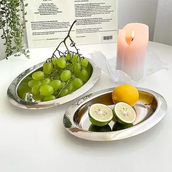 1 шт. Обеденная тарелка Simplicity Metal Pallet Creative Plate Dessert Practical Elliptical Disk Glossy Stainless Steel 26cm