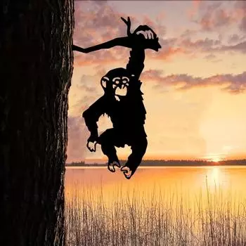 1 шт. Обезьяна висит на ветке садового колышка: Причудливый декор дворового искусства для открытых пространств бежевый