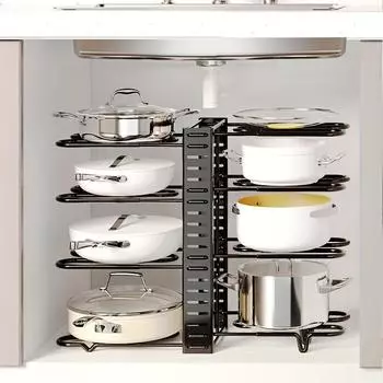 1 шт. Обновление 5 мм, 8-уровневая регулируемая съемная складная многоярусная вертикальная подставка для крышки кастрюли, кухонный органайзер, многофункциональная полка чёрный