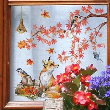 1 шт. обои золотая ветка птица окно наклейки на стену наклейки украшение комнаты лиса мебель для дома осень 30*40cm