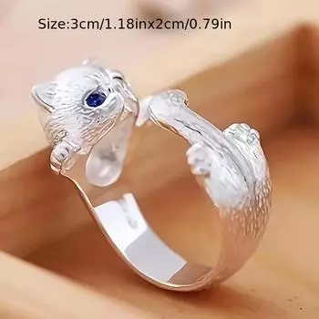 1 шт. Очаровательное регулируемое открытое кольцо с изображением котенка - изящное украшение с акцентом для девочек - модная идея для подарка Ring