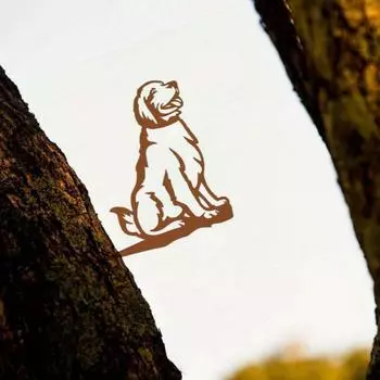 1 шт. Очаровательный металлический силуэт щенка золотистого ретривера, вырезанный знак - деревенский декор для дома и сада. Подарок на новоселье коричневый