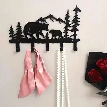 1 шт. Очаровательный настенный металлический крючок для ключей в виде медведя, украшение для подвешивания одежды и шляп, идеально подходит для украшения задней стены чёрный